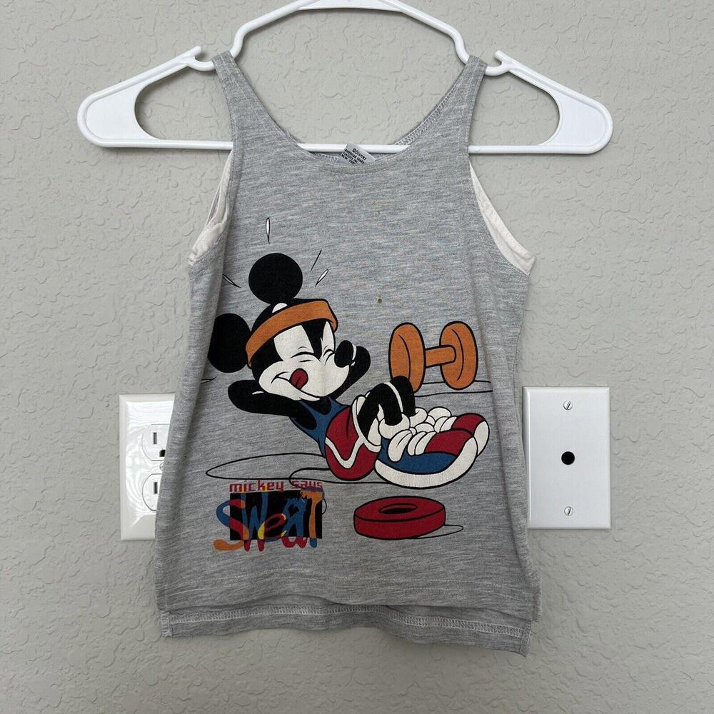 Vintage 80’s Disney Mickey Mouse SWEAT Workout Kids Tank Top Size Small